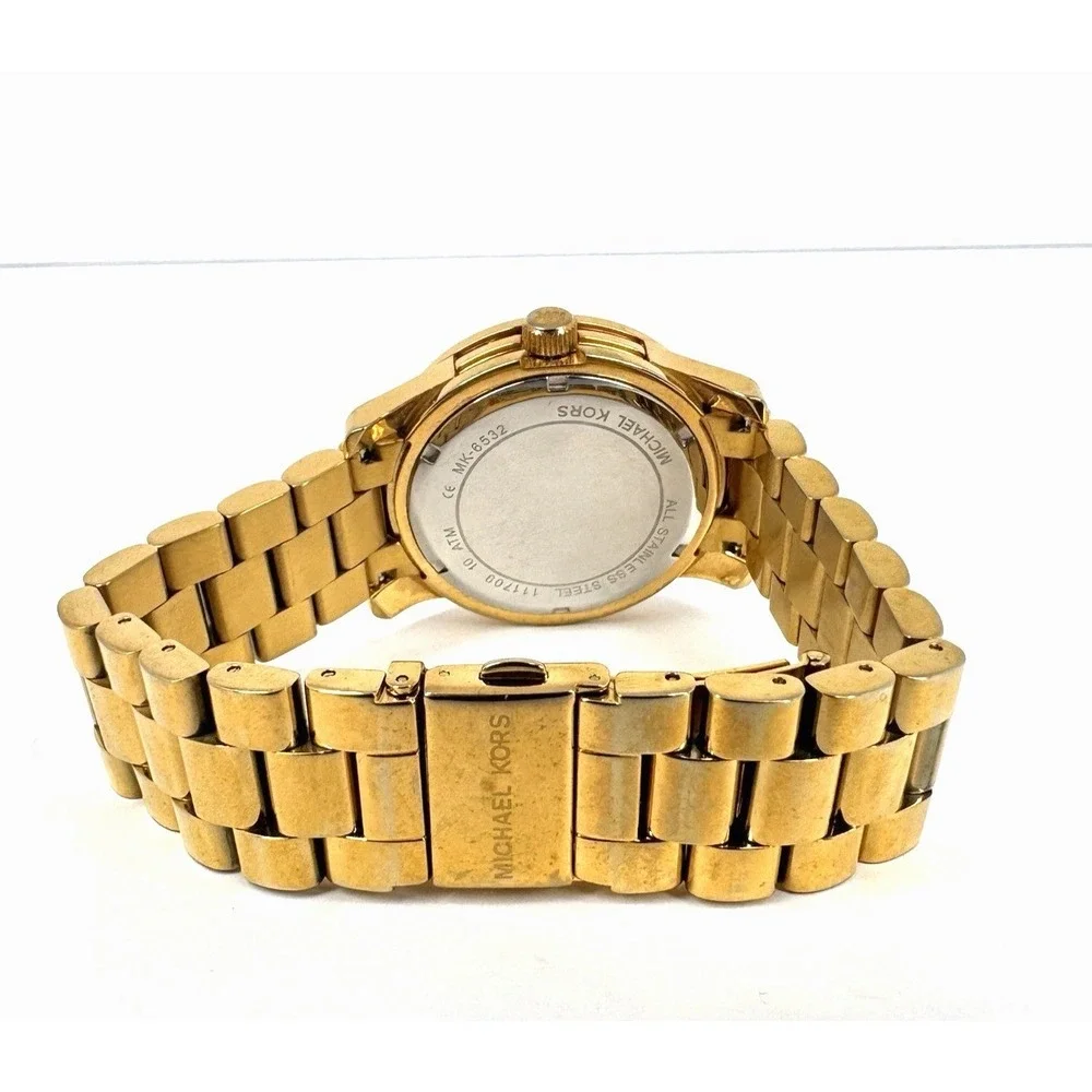 Michael Kors Gold Tone Crystal Bezel Quartz Watch Stainless Steel Bracelet